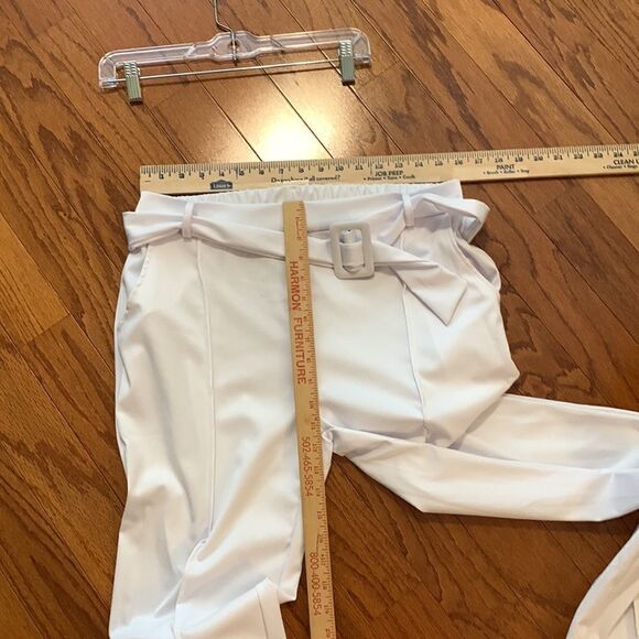Pure White XL High waist white belted pants.  NWOT - Picture 7 of 8